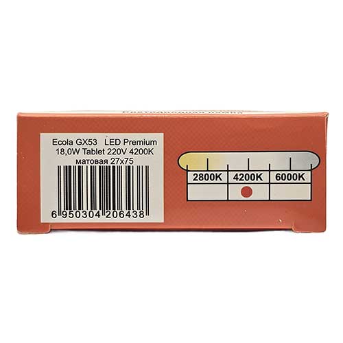 Светодиодная лампа Ecola GX53 LED Premium 18W 220V 4200K таблетка Светодиодная лампа Ecola GX53 LED Premium 18W 220V 4200K таблетка
