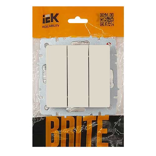 Выключатель трехклавишный IEK BRITE ВС10-3-0-БрКр бежевый Выключатель трехклавишный IEK BRITE ВС10-3-0-БрКр бежевый
