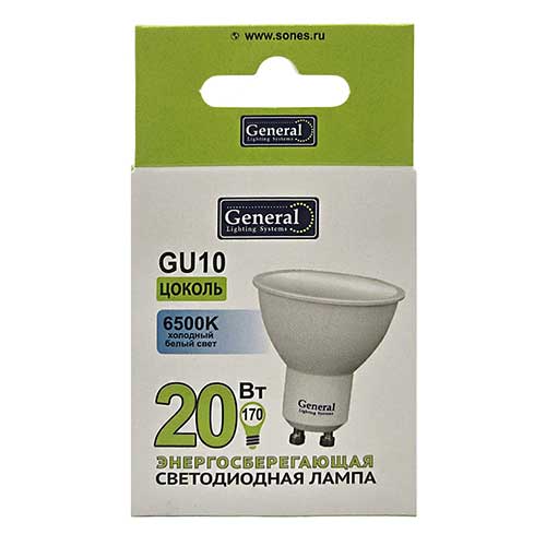 Лампа светодиодная General Lighting Systems MR16 GU10 20W 6500K 220V Лампа светодиодная General Lighting Systems MR16 GU10 20W 6500K 220V