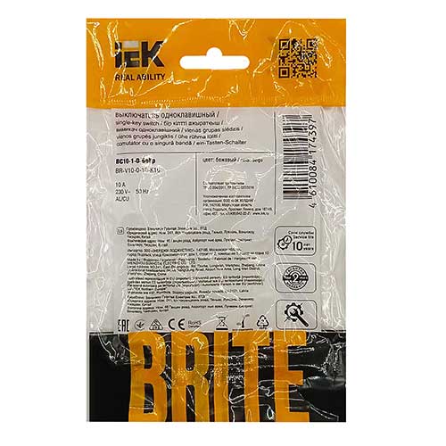 Выключатель одноклавишный IEK BRITE ВС10-1-0-БрКр бежевый Выключатель одноклавишный IEK BRITE ВС10-1-0-БрКр бежевый