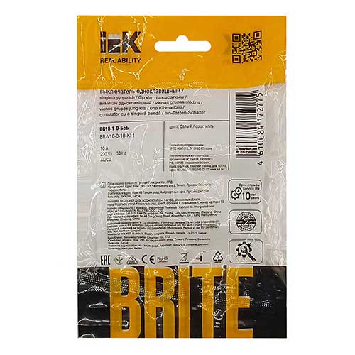 Выключатель одноклавишный IEK BRITE ВС10-1-0-БрБ белый Выключатель одноклавишный IEK BRITE ВС10-1-0-БрБ белый