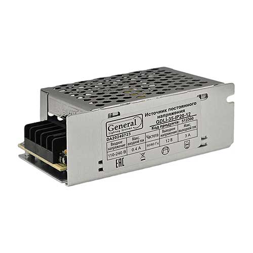 Блок питания негерметичный General 12V 35W 3A IP20 стандартный металлический корпус Блок питания негерметичный General 12V 35W 3A IP20 стандартный металлический корпус