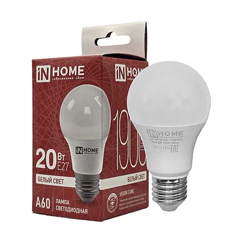 Светодиодная лампа IN HOME груша E27 20W 4000K 220V Светодиодная лампа IN HOME груша E27 20W 4000K 220V