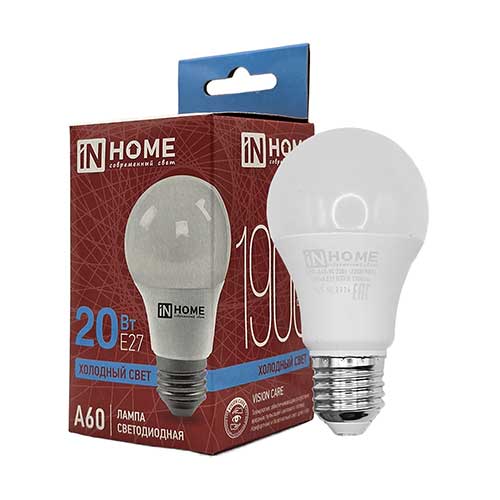 Светодиодная лампа IN HOME груша E27 20W 6500K 220V Светодиодная лампа IN HOME груша E27 20W 6500K 220V