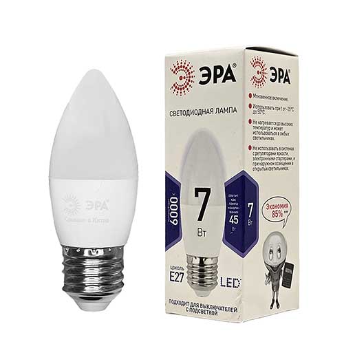 Лампа светодиодная ЭРА Standart свеча E27 7W 6000K 220V Лампа светодиодная ЭРА Standart свеча E27 7W 6000K 220V