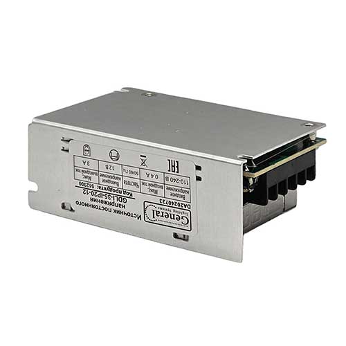 Блок питания негерметичный General 12V 35W 3A IP20 стандартный металлический корпус Блок питания негерметичный General 12V 35W 3A IP20 стандартный металлический корпус