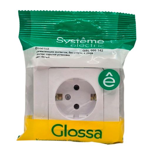Розетка Systeme Electric Glossa с заземлением 16А в сборе с рамкой белая GSL000142 Розетка Systeme Electric Glossa с заземлением 16А в сборе с рамкой белая GSL000142