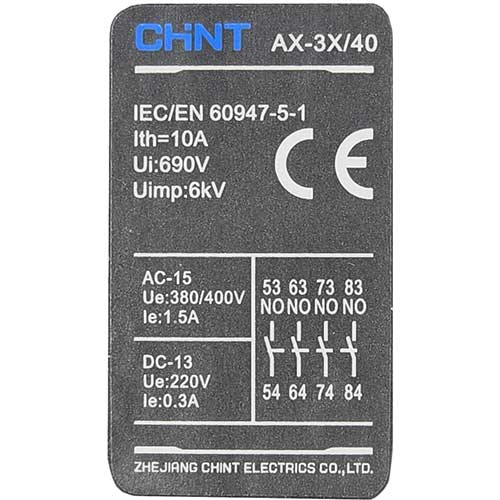 Приставка дополнительных контактов AX-3X/40 для NXC-06-630 CHINT Приставка дополнительных контактов AX-3X/40 для NXC-06-630 CHINT