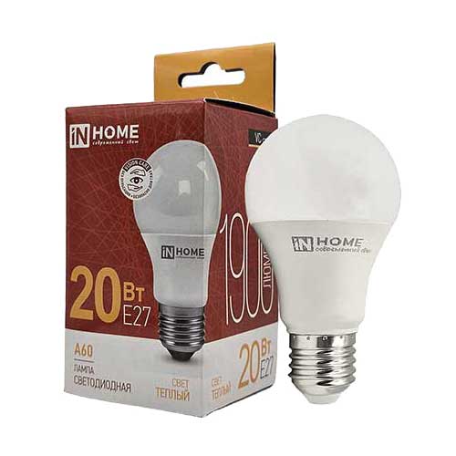 Лампа светодиодная IN HOME груша E27 20W 3000K 220V Лампа светодиодная IN HOME груша E27 20W 3000K 220V