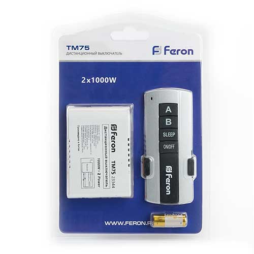 Выключатель дистанционный Feron TM75 230V 1000W 2-х канальный Выключатель дистанционный Feron TM75 230V 1000W 2-х канальный