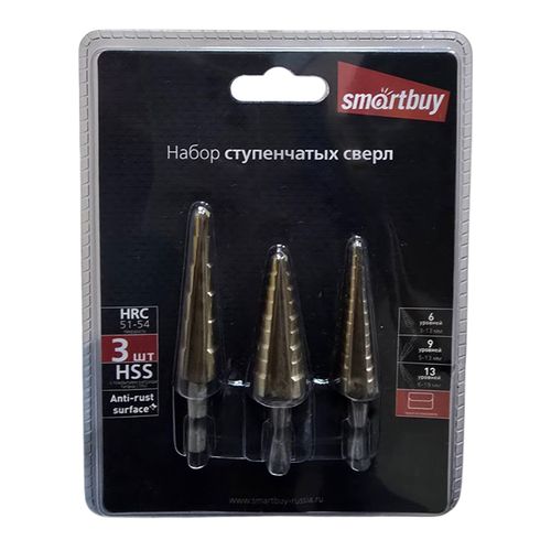 Набор 3 ступенчатых сверла Smartbuy Tools, сталь HSS, SBT-STD-3P1 Набор 3 ступенчатых сверла Smartbuy Tools, сталь HSS, SBT-STD-3P1