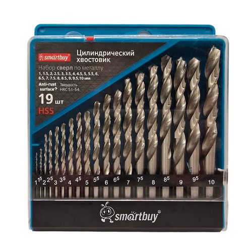 Набор 19 сверл по металлу Smartbuy tools от 1 до 10 мм с шагом 0.5 мм SBT-SDM-19P1 Набор 19 сверл по металлу Smartbuy tools от 1 до 10 мм с шагом 0.5 мм SBT-SDM-19P1