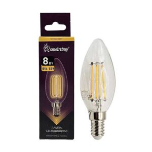 Лампа светодиодная Smartbuy FIL C37 свеча прозрачная 8 Вт 230В 2700К E14
