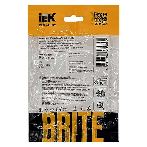 Выключатель одноклавишный IEK BRITE ВС10-1-0-БрШ цвет шампань Выключатель одноклавишный IEK BRITE ВС10-1-0-БрШ цвет шампань