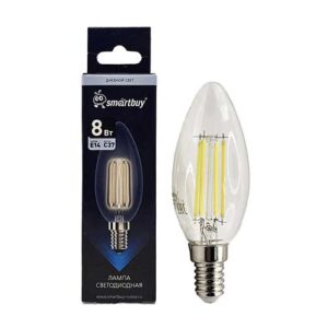 Лампа светодиодная Smartbuy FIL C37 свеча прозрачная 8 Вт 230В 4000К E14