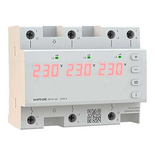 Реле напряжения трехфазное Welrok D6-63 red Реле напряжения трехфазное Welrok D6-63 red