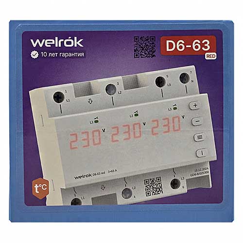 Реле напряжения трехфазное Welrok D6-63 red Реле напряжения трехфазное Welrok D6-63 red